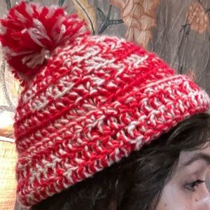 Cozy Red and White Pom-Pom Beanie